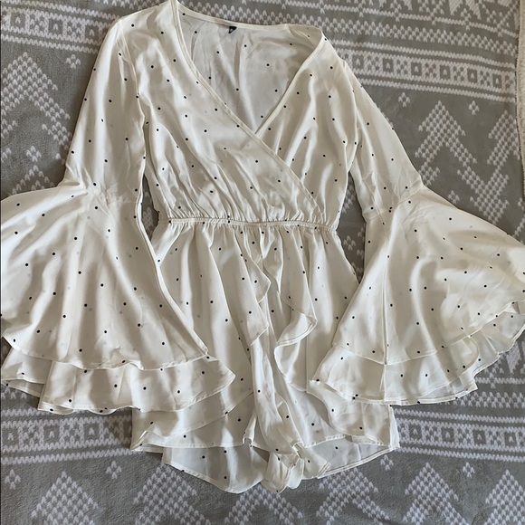 Zaful Pants - White polka dot romper